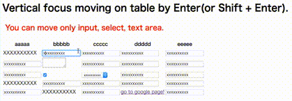 jQuery Vertical focus on table